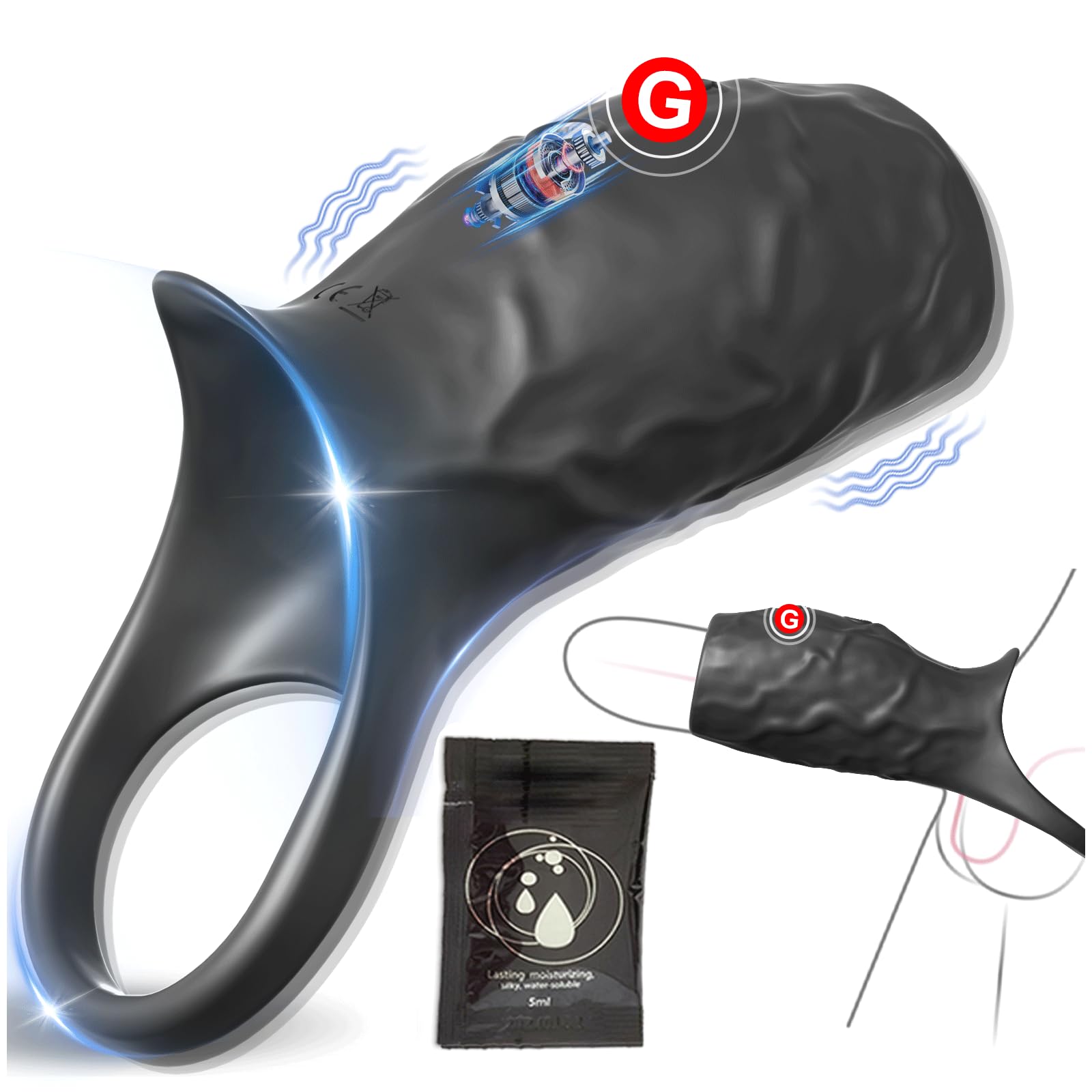 Couples Male Adult Sex Toys - All Liquid Silicone Soft Vibrating Penis Sleeve Cock Ring Pleasure Penis Ring