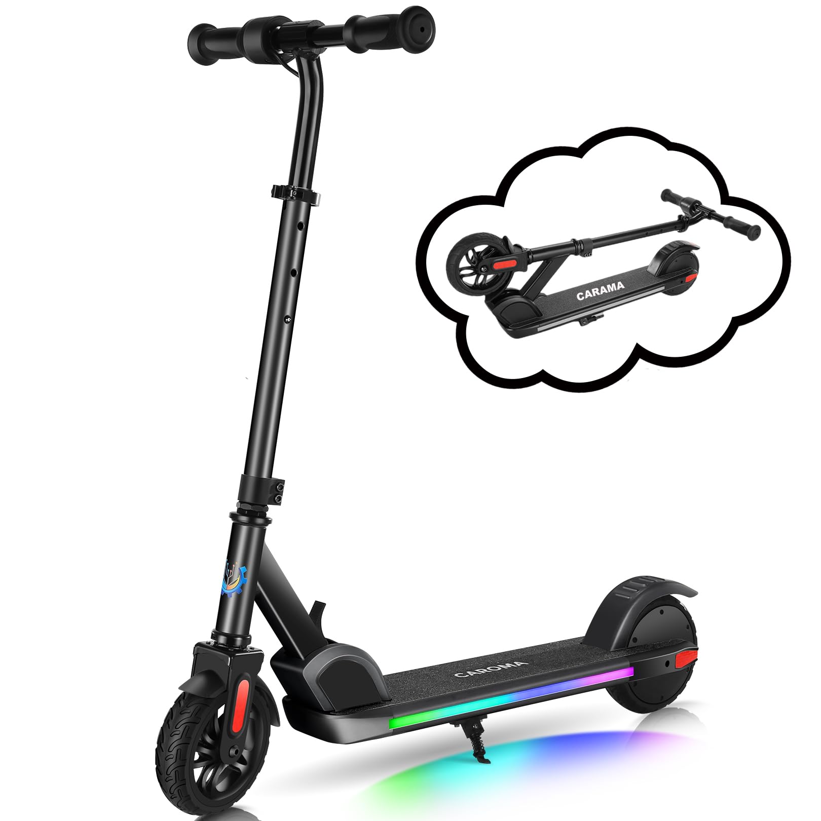 Caroma Scooter elettrico per bambini dai 6 ai 14 anni, motore da 150 W, 16 km/h, scooter elettrico per bambini, velocità e altezza regolabili, luci colorate, display LED
