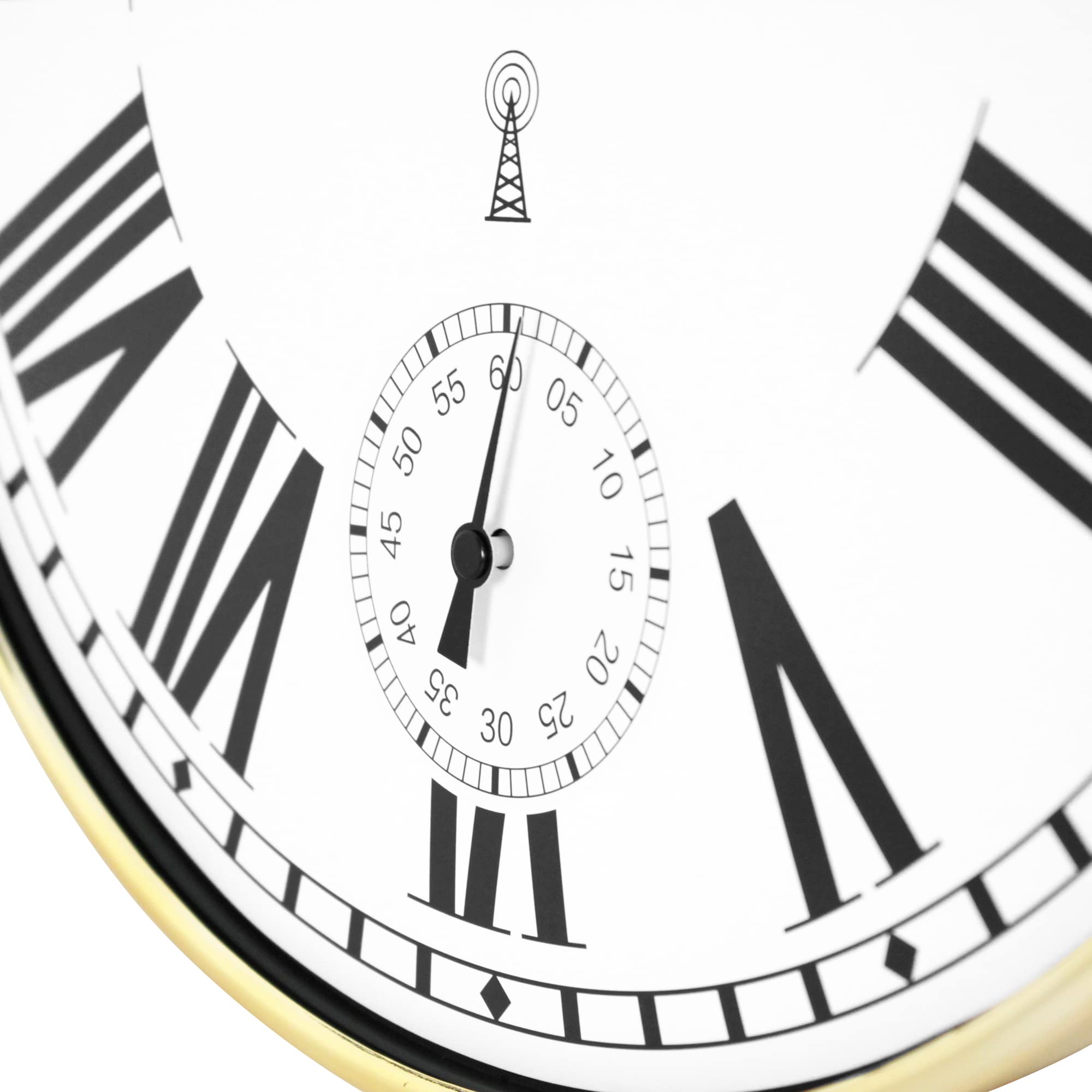 Design Wanduhr - Style Taschenuhr Vintage - Große römische Zahlen - Leicht lesbar - Funkgesteuert - Ø 30 cm - Für Küche, Wohnzimmer, Schlafzimmer - Vergoldet
