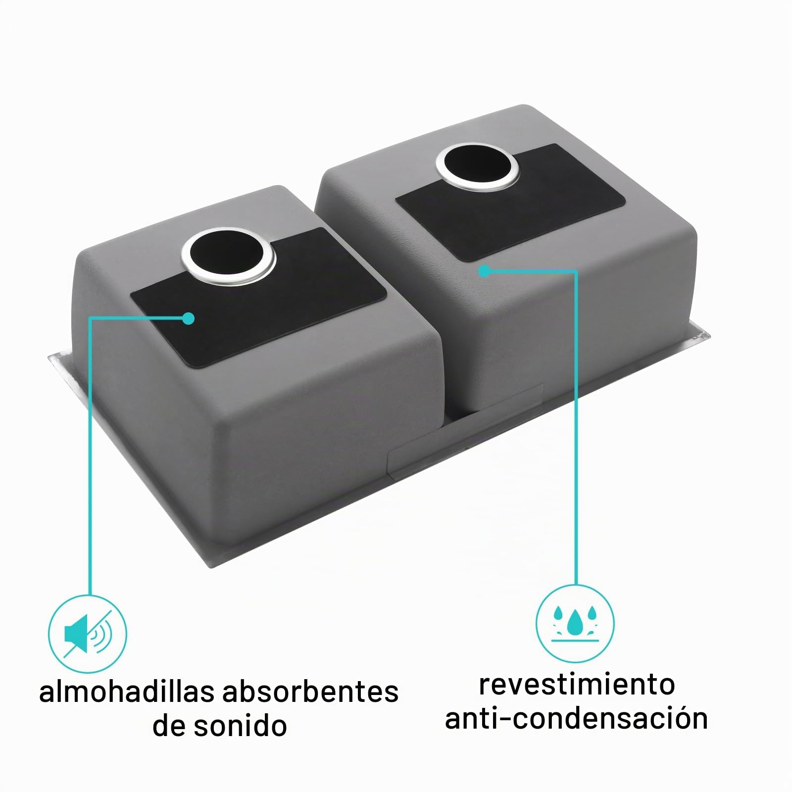 JASSFERRY Fregadero de cocina dos senos, de Acero Inoxidable, bajo encimera, con colador de residuos 745 x 440 x 200mm