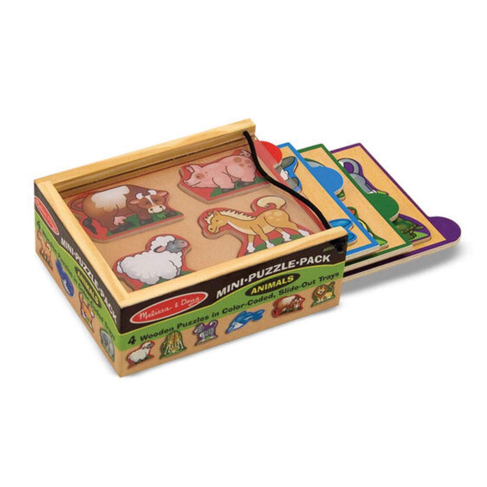 Melissa & Doug Set di 4 Mini Puzzle con Animali da Fattoria, Gioco Educativo, Sviluppo Attivita' Cognitive, Giocattoli Prima Infanzia, Regalo Bambini Bambine di 2 3 4 Anni