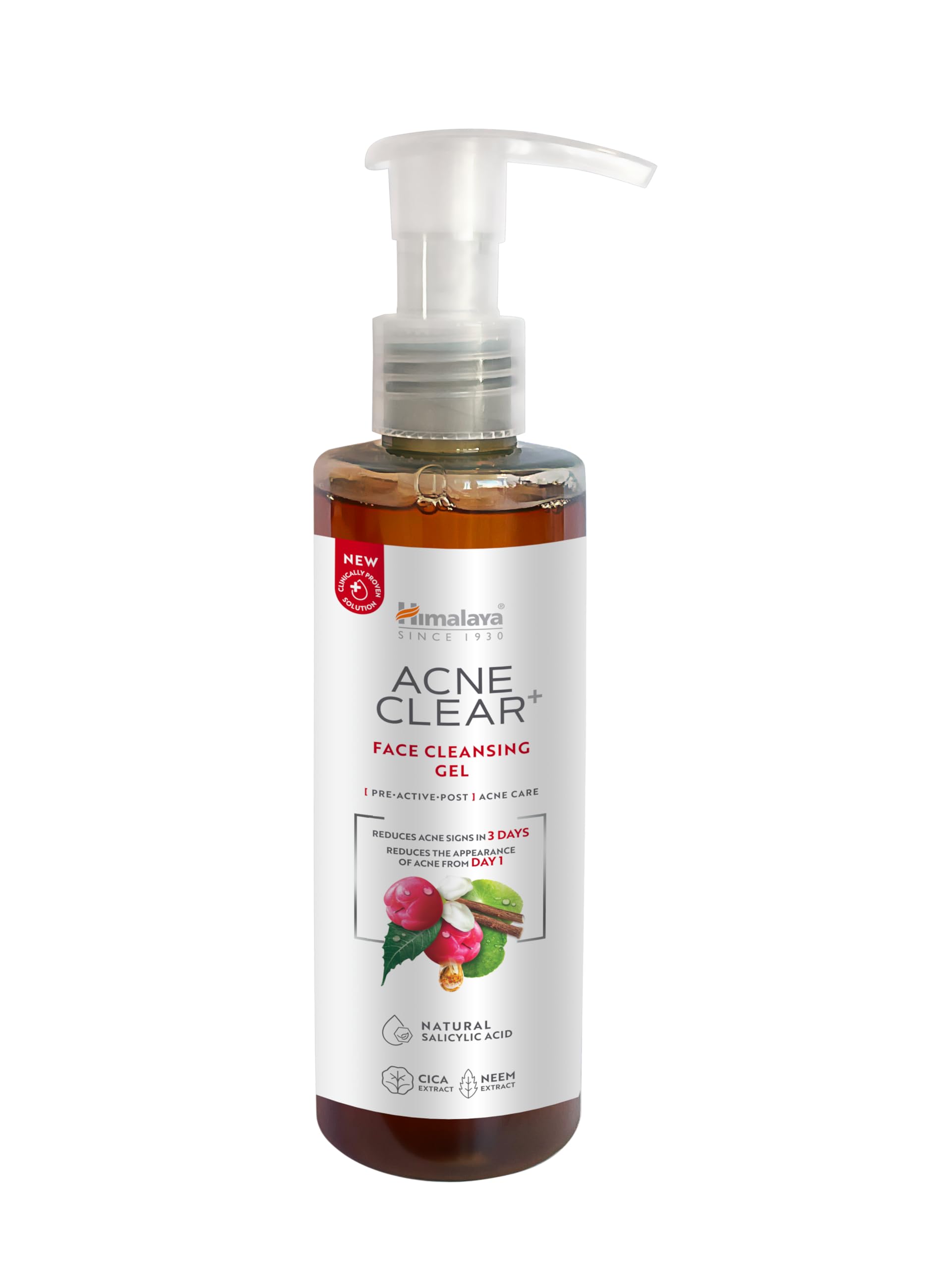 Himalaya Acne Clear+ Face Cleansing Gel, 200ml – Salicylic Acid, CICA & Neem – Fights 5 Acne Signs, 97% Natural Origin – Gentle, Non-Comedogenic Cleanser, Clinically Tested Result