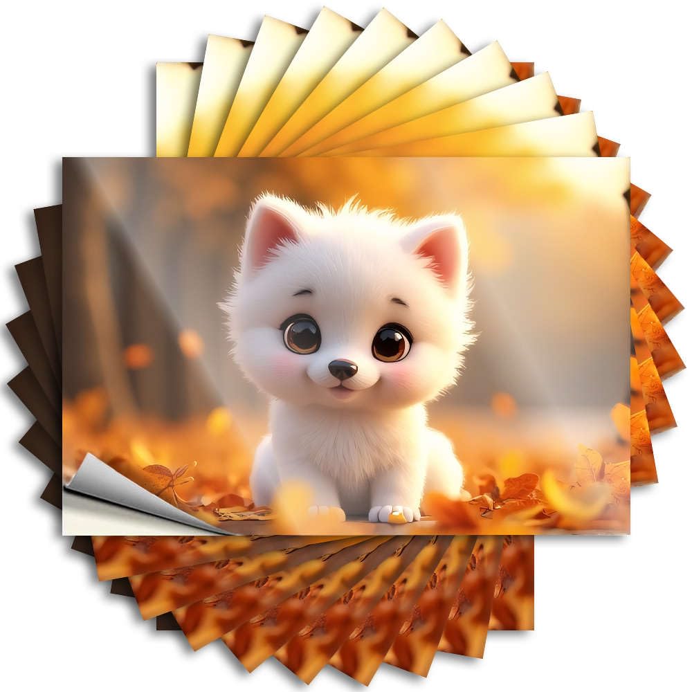 A Cute White Puppy Sitting On Autumn Leaves. Home Dry DIY | Cool Tattoo Garage Removable Vinyl Sticker Decal(12X18CM)