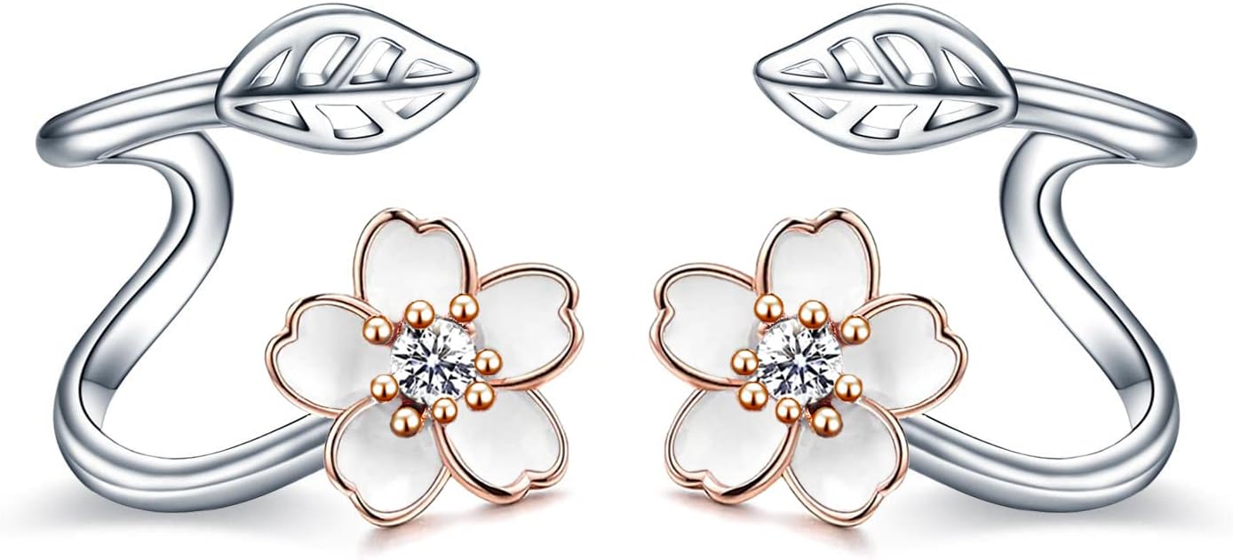 POPLYKE White Flower 925 Sterling Silver Ear Climber Flower Crawler Cuff Wraps Earrings Jewelry Gifts for Women Hypoallergenic