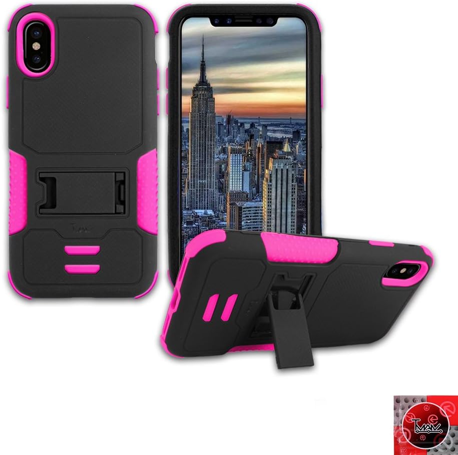 T MAN Apple iPhone X Case, [Phone Safer] Heavy Duty [Shockproof] Hybrid Protective Cover Case with Kickstand for Apple iPhone X (Pink)