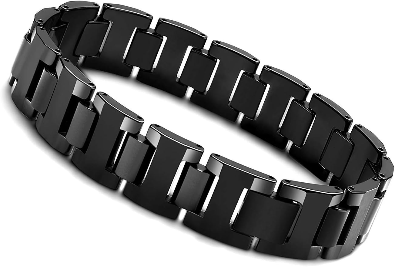 Urban Jewelry Mens Link Bracelet, Stylish Solid Tungsten Bracelet for Men (8.3 Inches, Matte Black, Shiny Black and Silver Option)