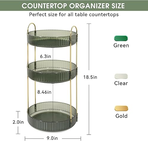 Miniatura 2 de LSNDEE Organizador giratorio de 3 niveles, organizador de suministros de baño, estante de almacenamiento de maquillaje cosmético, estante de