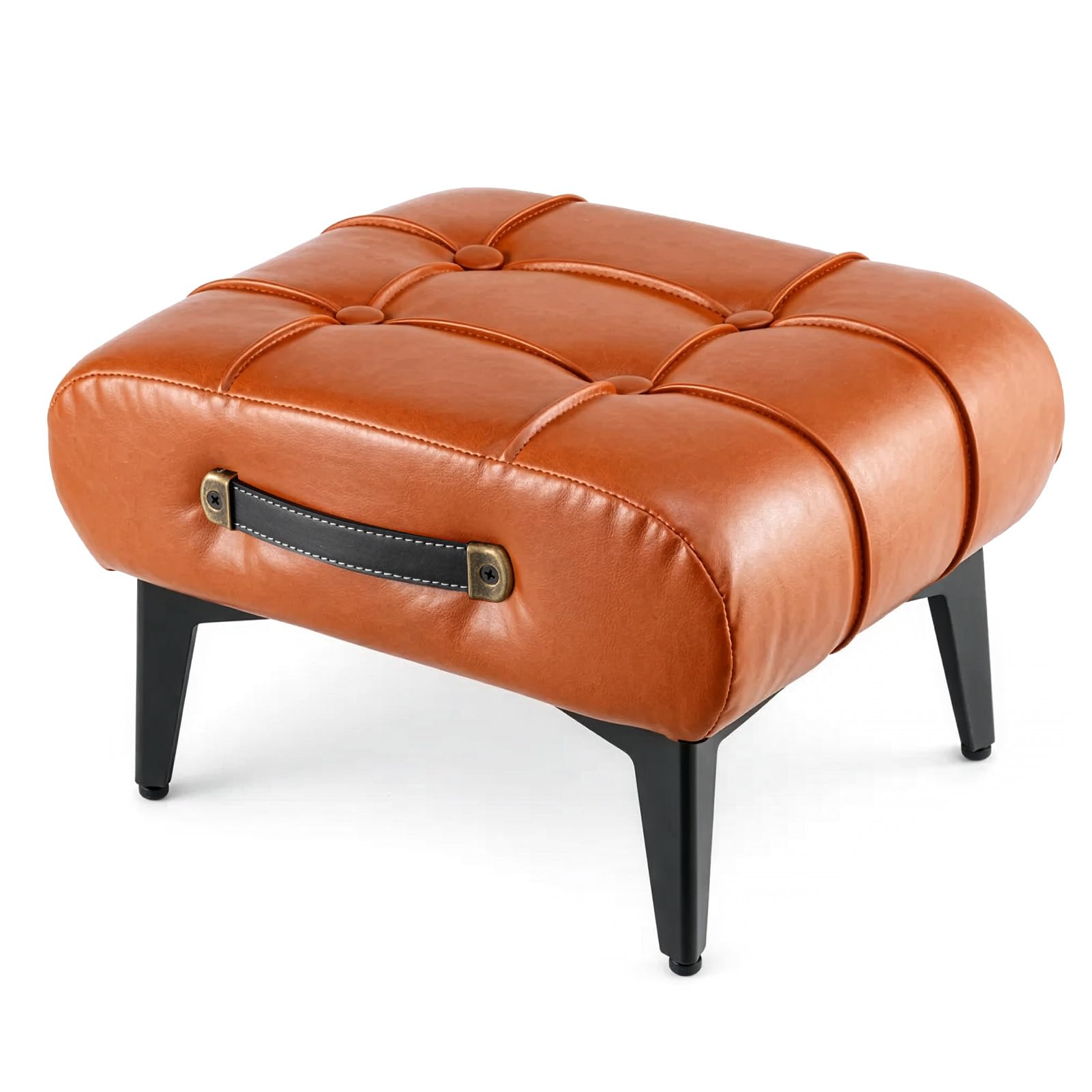 GreenWhim Faux Leather Ottoman Pouf Stool 36.5x30x23.5CM – Multifunctional Accent Table Footrest Seat for Living Room Bedroom (Light Brown)