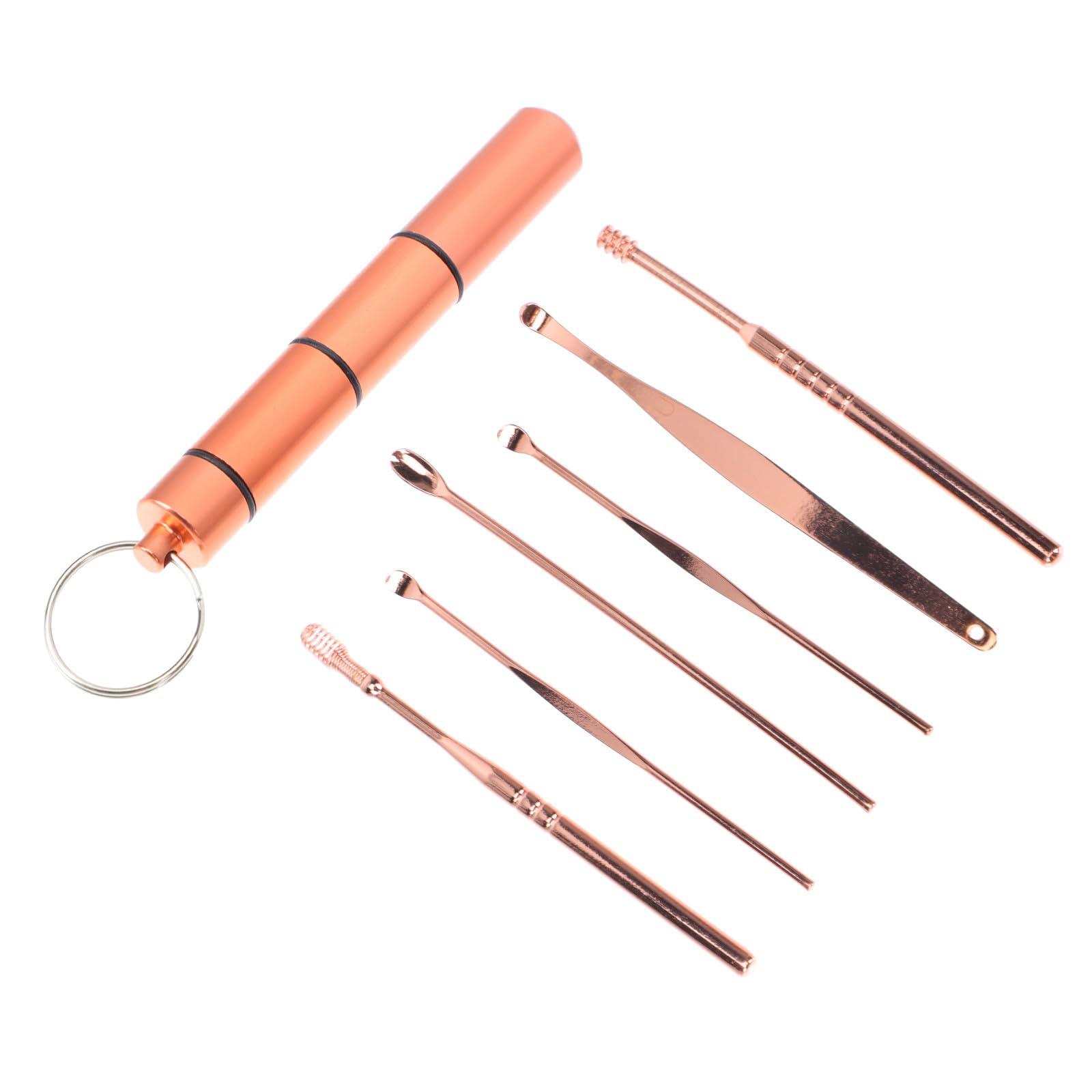 Stainless Steel Ear Wax Cleaning Kit 6pcs Set Portable Aluminum Alloy Sealed Case Rose Gold Multipurpose Earwax Removal