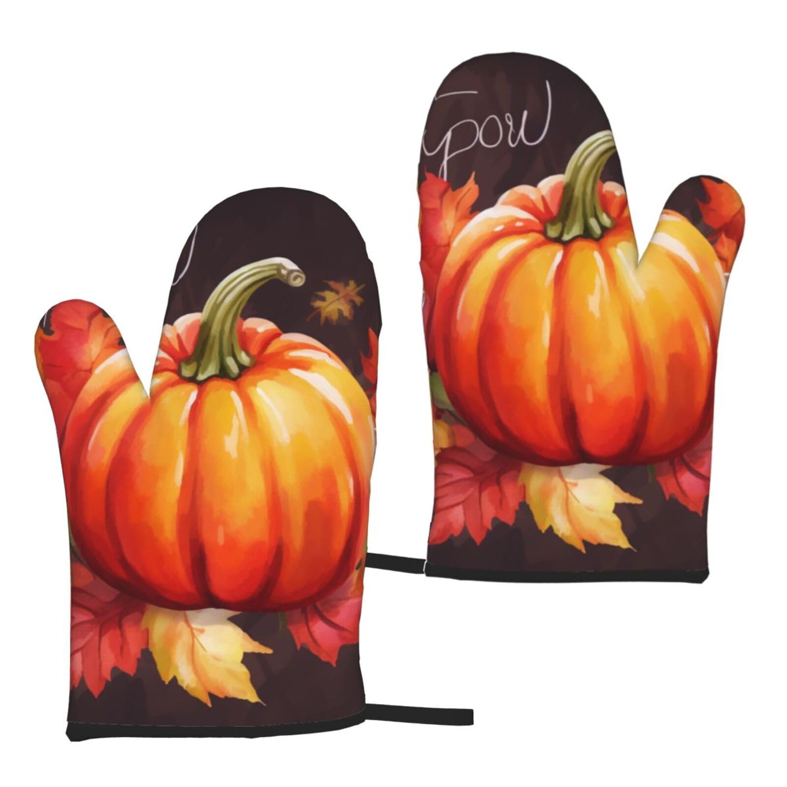 Thanksgiving Day Printed Oven Mitts Sets 2 PCS Heat Resistant and Non-Slip Glove Potholder for Kitchen Cooking Baking Grilling