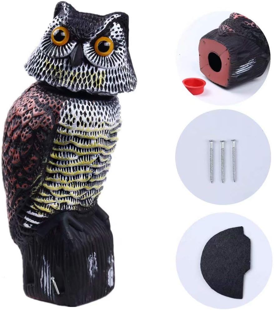 Owl Decoy 360 Rotate Head, Scarecrow Fake Owls Natural Enemy Realistic Owls to Scare Birds Away - Image 8