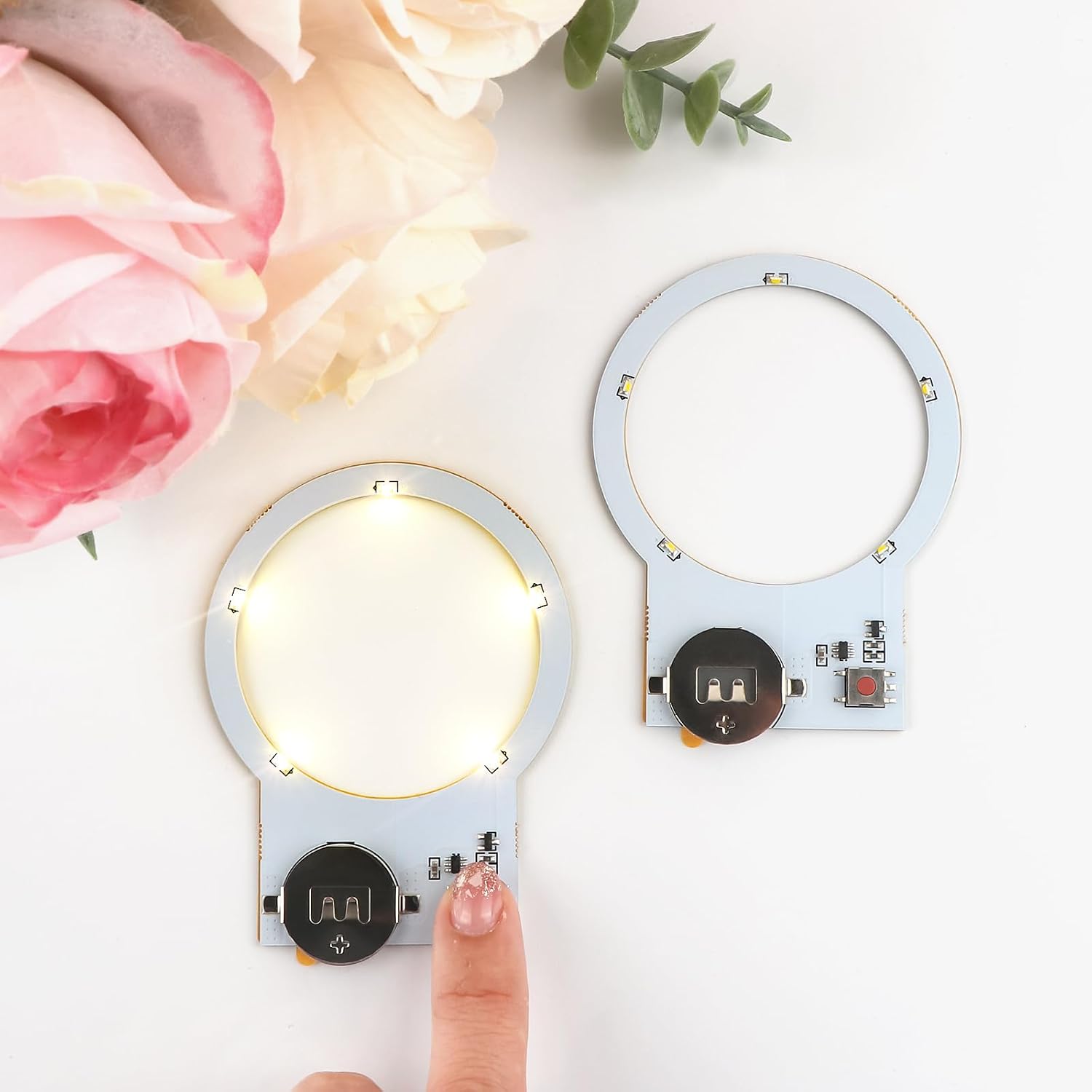 Briartw 2 PCS Halo Lights for Making Light-Up Cards, Self-Adhesive Light-Up Units with Warm White LEDs, Perfect for Shaker Cards or Scrapbook Pages