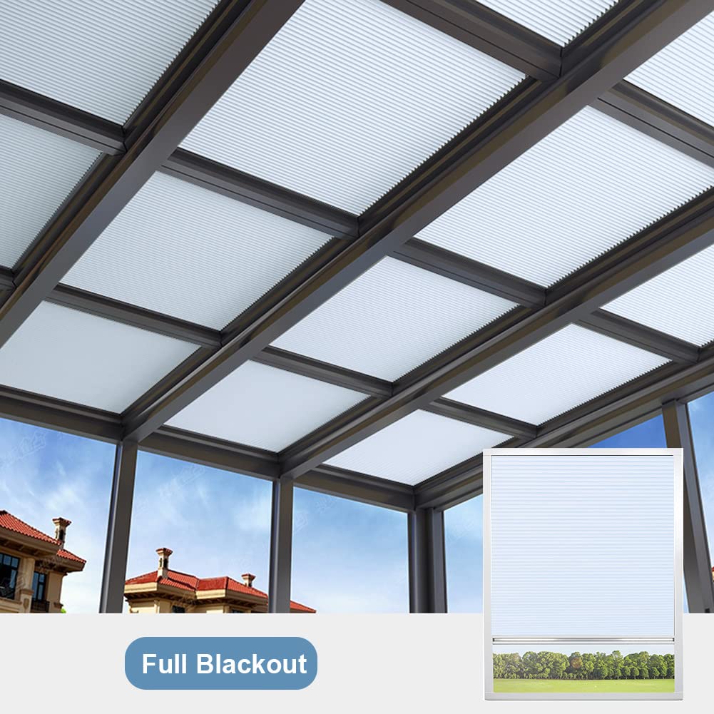TIPIACE Ricaricabile motorizzate Tende a nido d'ape Full Blackout Tessuto impermeabile per lucernario, dimensioni personalizzate (Bianco 93021A W80 X L 90CM)
