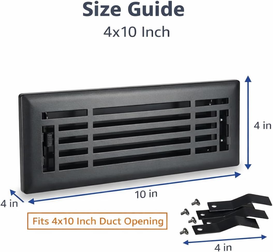 5 Pc, Sierra Grates 4" x 10" Linear Design Steel Floor Register in Granite Grey Finish with mounting Clips for Floor or Side Wall Decorative Air Vent Covers- Floor Register 4” x 10”