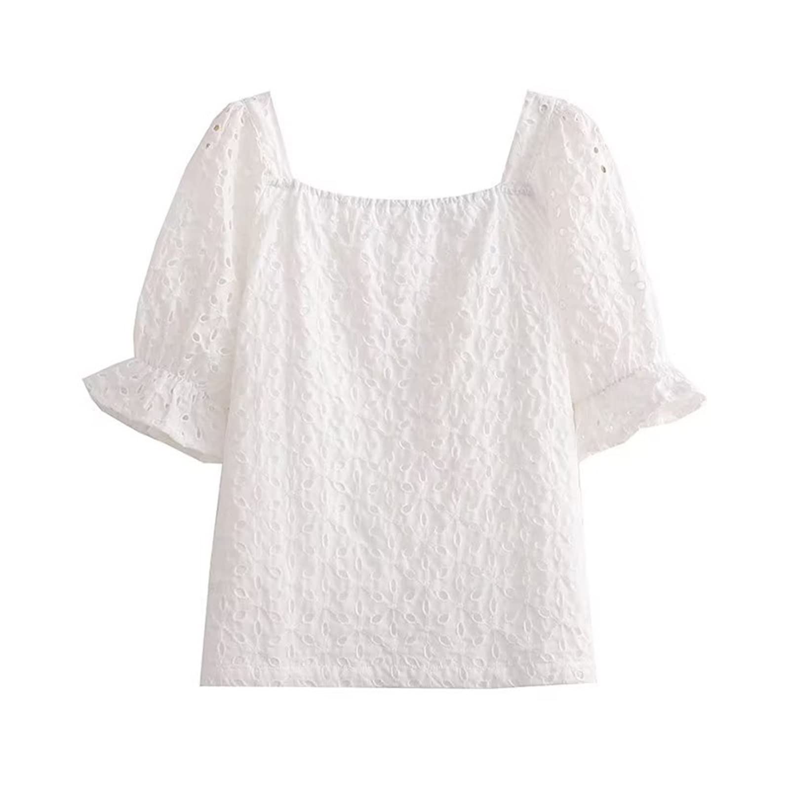 Top da donna con lacci traforati ricamati camicette a maniche corte abbottonate top femminili