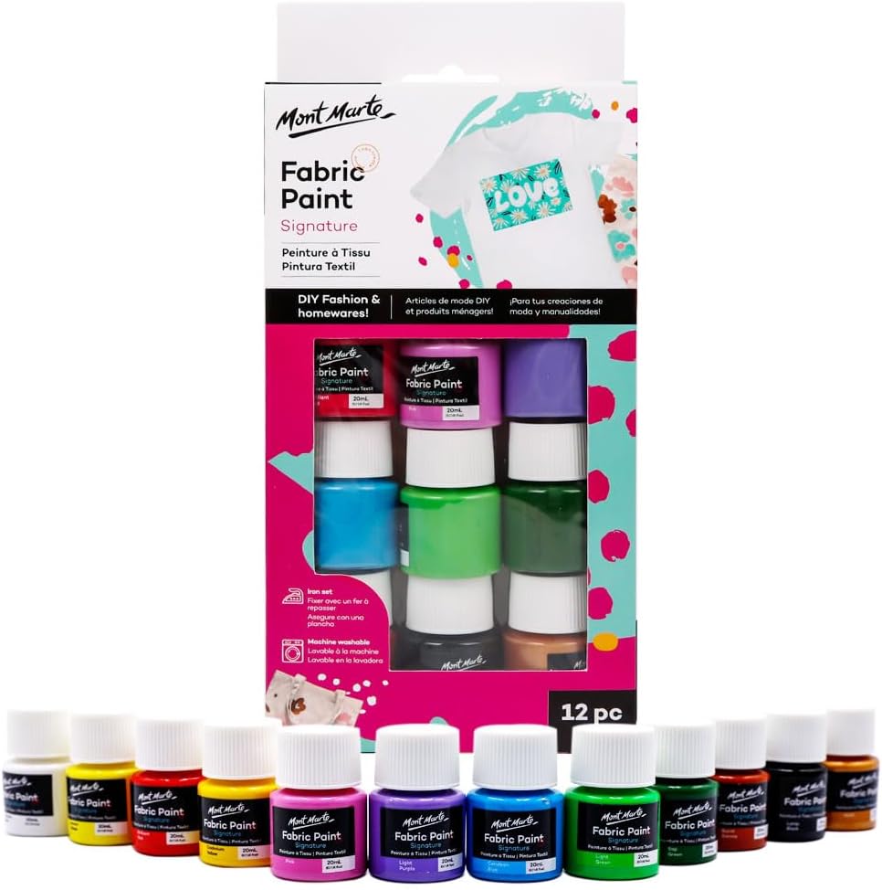 Mont Marte Signature Fabric Paint, 36pc x 20ml (0.7oz), Suitable for DIY Fashion and Homewares