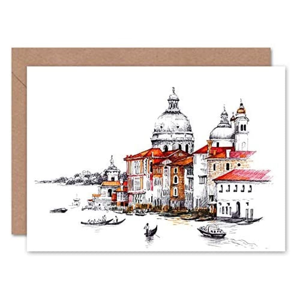 Wee Blue Coo Venetian Cityscape Illustration Greeting Card With Envelope Inside Premium Quality
