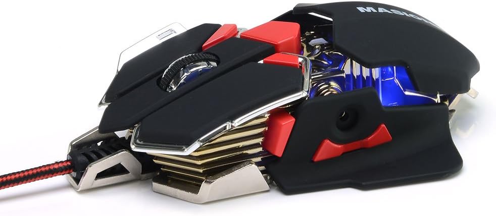 Gaming Mouse, Masione Mouse, Gaming mice, Computer Mice with Breathing LED Light, 4 Adjustable DPI Levels, 1200/1600/2400/4800 DPI, 10 Buttons for PC, MacBook, Laptop, Computer, Black&Red, X11