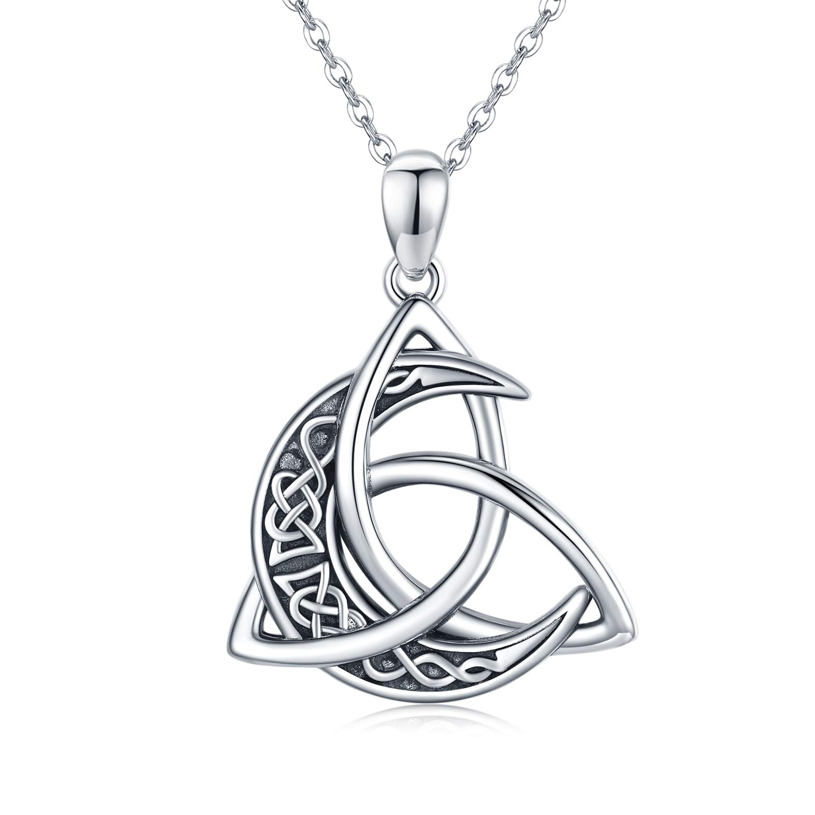 Midir&Etain Keltische Kette 925 Sterling Silber Keltische Mond Anhänger Halskette Keltischer Knoten Schmuck Geschenke für Damen Frauen Mädchen Männer
