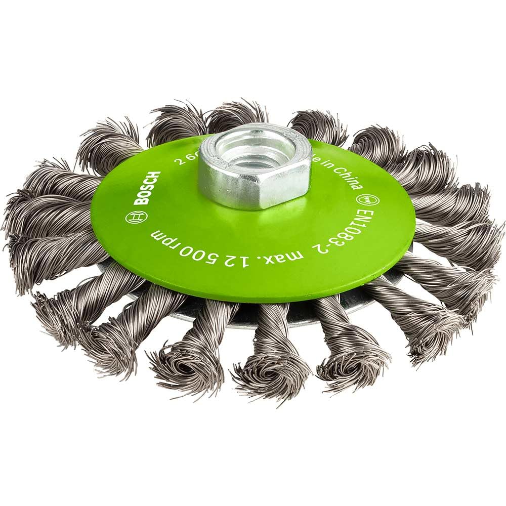 Bosch 1x PRO Stainless Steel Longlife Bevel Brush, Knotted Wire for Small Angle Grinder and M14 Thread (for Non-ferrous metals, Steel, Ø 115 mm, Professional Accessory Small Angle Grinder)