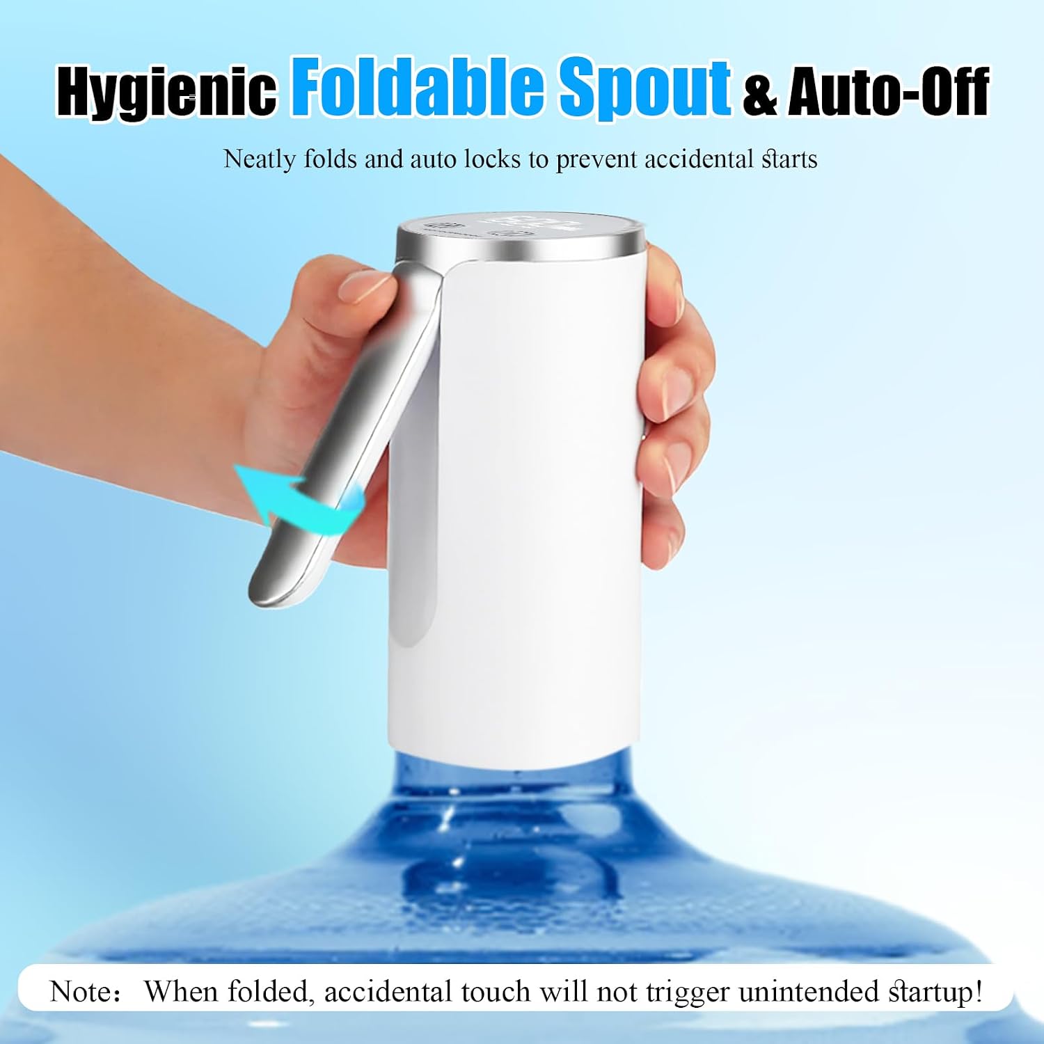 Water Dispenser for 5 Gallon Bottle,Countertop Water Pump with LED Display,Foldable Spout,4 Dispense Modes,USB-C Rechargeable,Portable Automatic Water Jug Pump for Home,Office,RV,Campin(White)