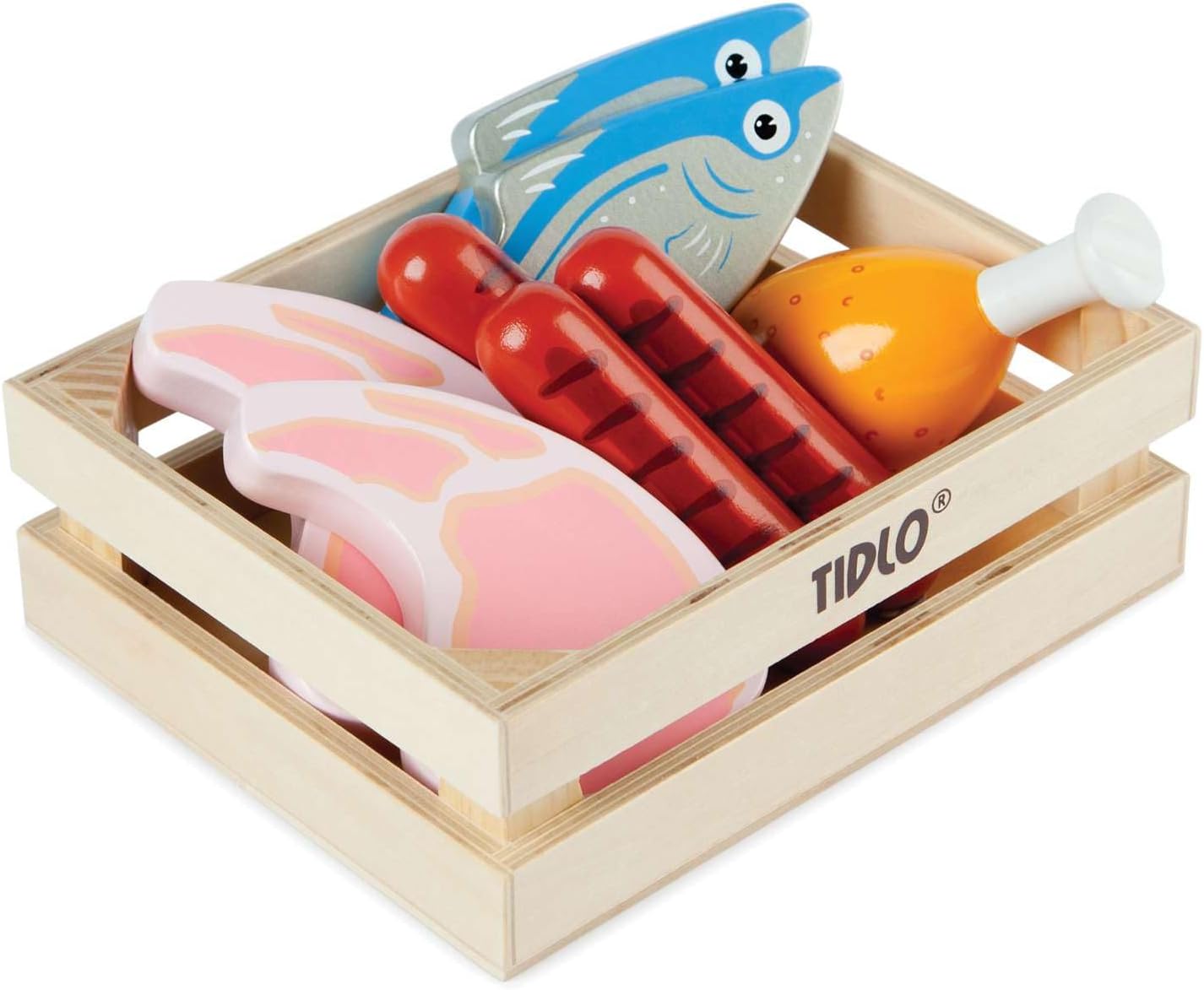 Tidlo Wooden Meat and Fish Food Set, 5 H x 12 W x 15 D cm