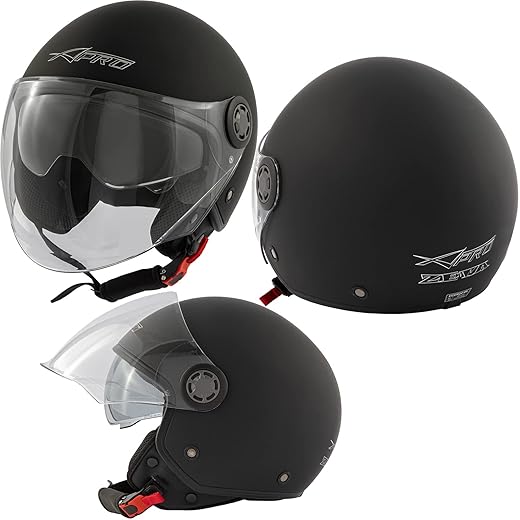 Jet Scooter Casco Moto ECE 22 06 Certificato Parasole Lunga Visiera Nero Opaco XS