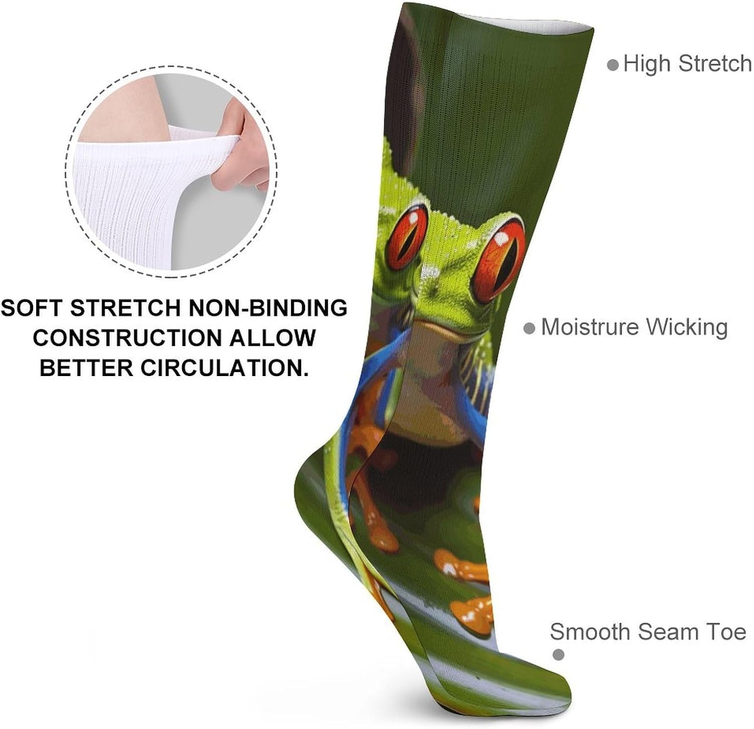 Red Eyed Tree Frog Crew Socks Casual Breathable Calf Socks | Cushion Running Athletic Socks Long Performance Breathable Sports Socks for Women Men