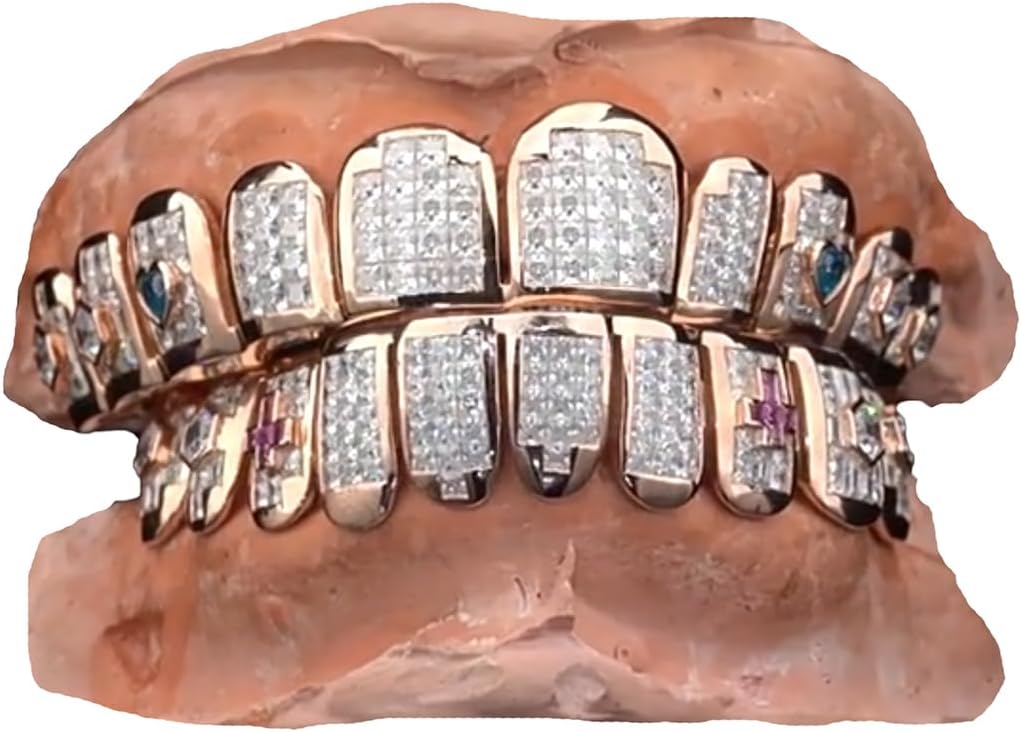Sadiyamo Diamond Grills Shiny Hip Hop Teeth Grillz Caps Iced Out CZ Grillz -Costume Jewelry Dazzle at any event for Men Women