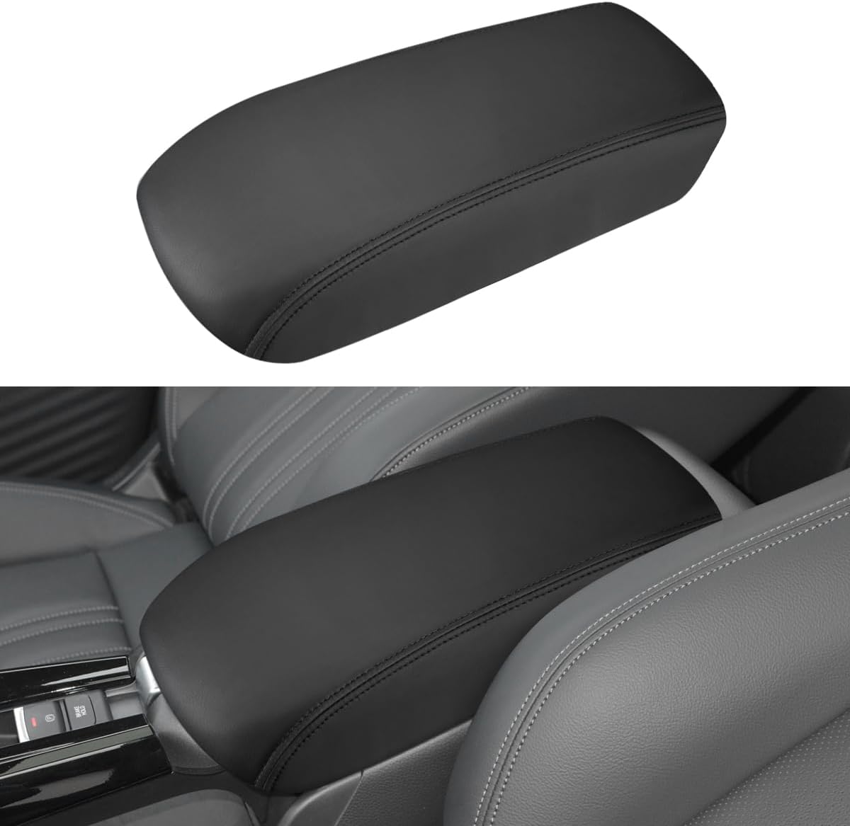 INTGET Center Console Cover for 2026 Honda HRV/HR-V Accessories 2023 2024 2025 Leather Car Armrest Arm Rest Box Lid Middle Console Seat Cover Protector (Black Stitches, 2023+)