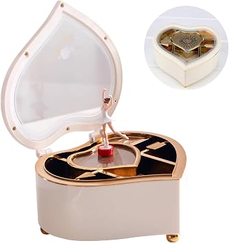 Musical Jewelry Box Ballerina Music Box, Heart Shape Ballerina Jewelry with Dancing Girl, Musical, Music Boxes for Girls Birthday Bedroom Decor