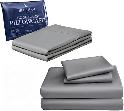 Beckham Hotel Collection 4-Piece Cotton Sheet Set with 2 Additional Cooling Pillowcases for Hot Sleepers, Queen, Dark Gray