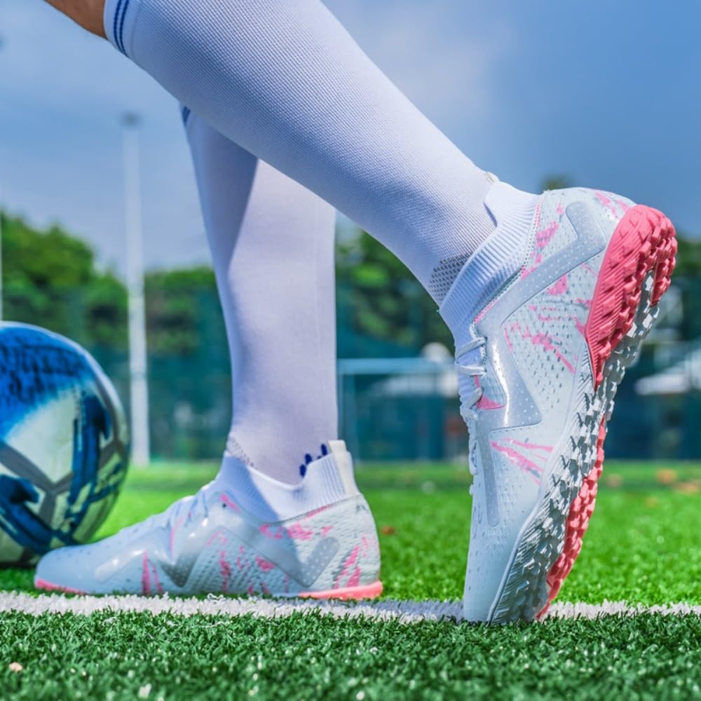 Botas de fútbol Unisex TF Interior/Césped Artificial - Medio Alto con Cordones, Malla Ligera y Transpirable, Tacos Antideslizantes