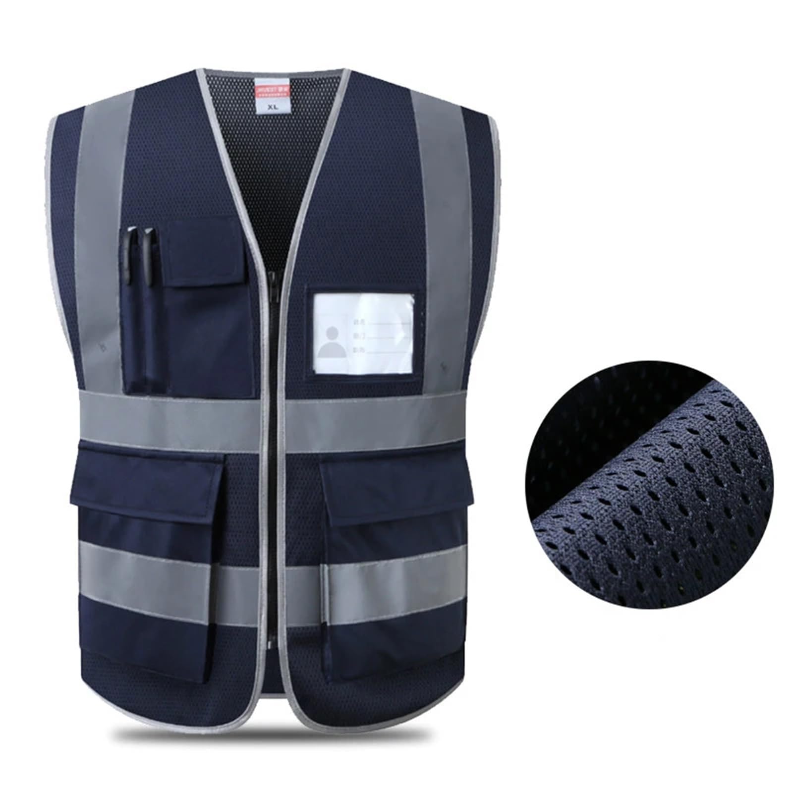Giubbotto di Sicurezza Riflettente, Gilet da Lavoro, Protezione Notturna for Esterni con Strisce e Tasche(Mesh,L-Chest 113cm)
