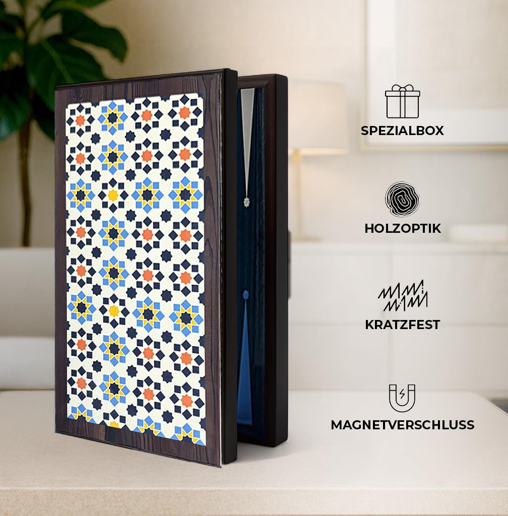 Biggdesign Star Backgammon Set aus MDF, mit Magnetverschluss & Spielsteinen | 16 mm MDF-Korpus, Magnetverschluss, doppellagiger Klarlack, Coex-Cellophan-Spielfläche, Würfel & Spielsteine, Made in Türkiye