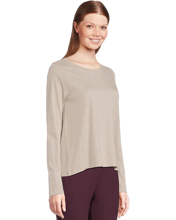 Eileen Fisher Petite Melange Fine Organic Cotton Jersey Round Neck Long Sleeve Tee - #2 of 5