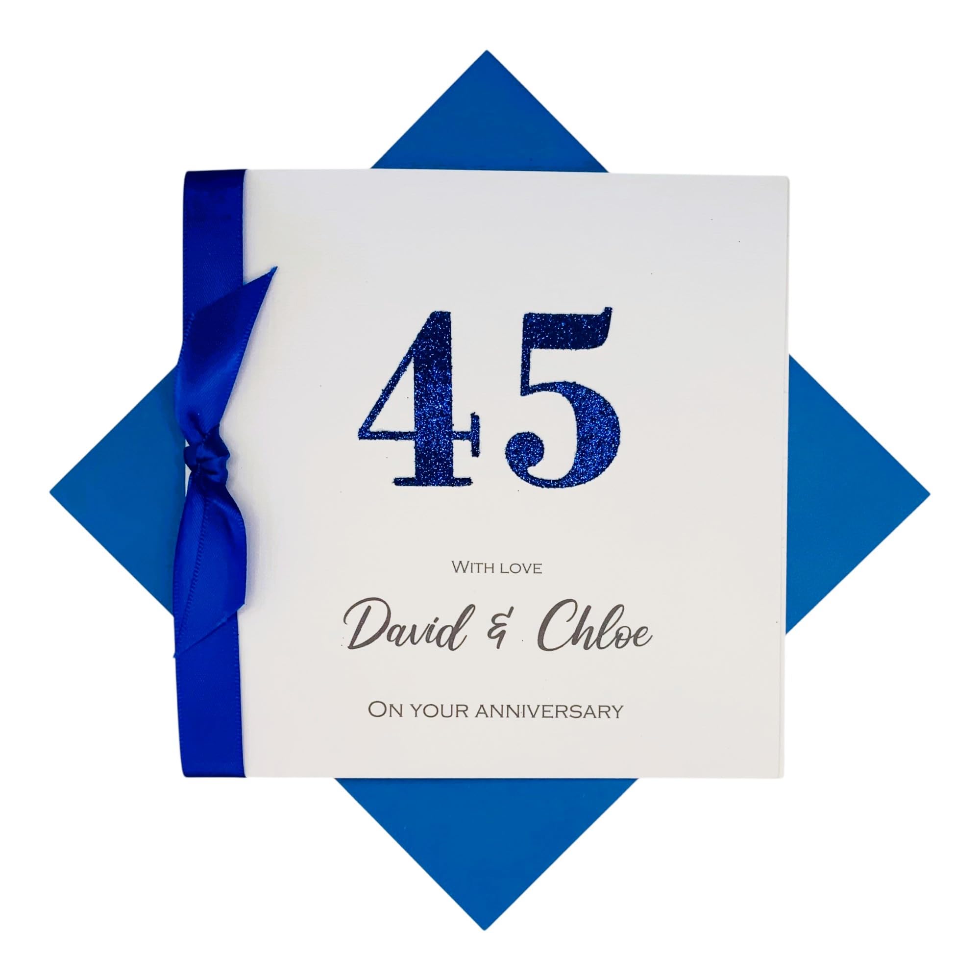 45th Wedding Anniversary Card - Sapphire 45 Year Forty Fifth Anniversary Greeting Card, Personalised Gift for Wife, Husband, Parents, Couple Friends - 18 Colour Choice (Glitter Number)