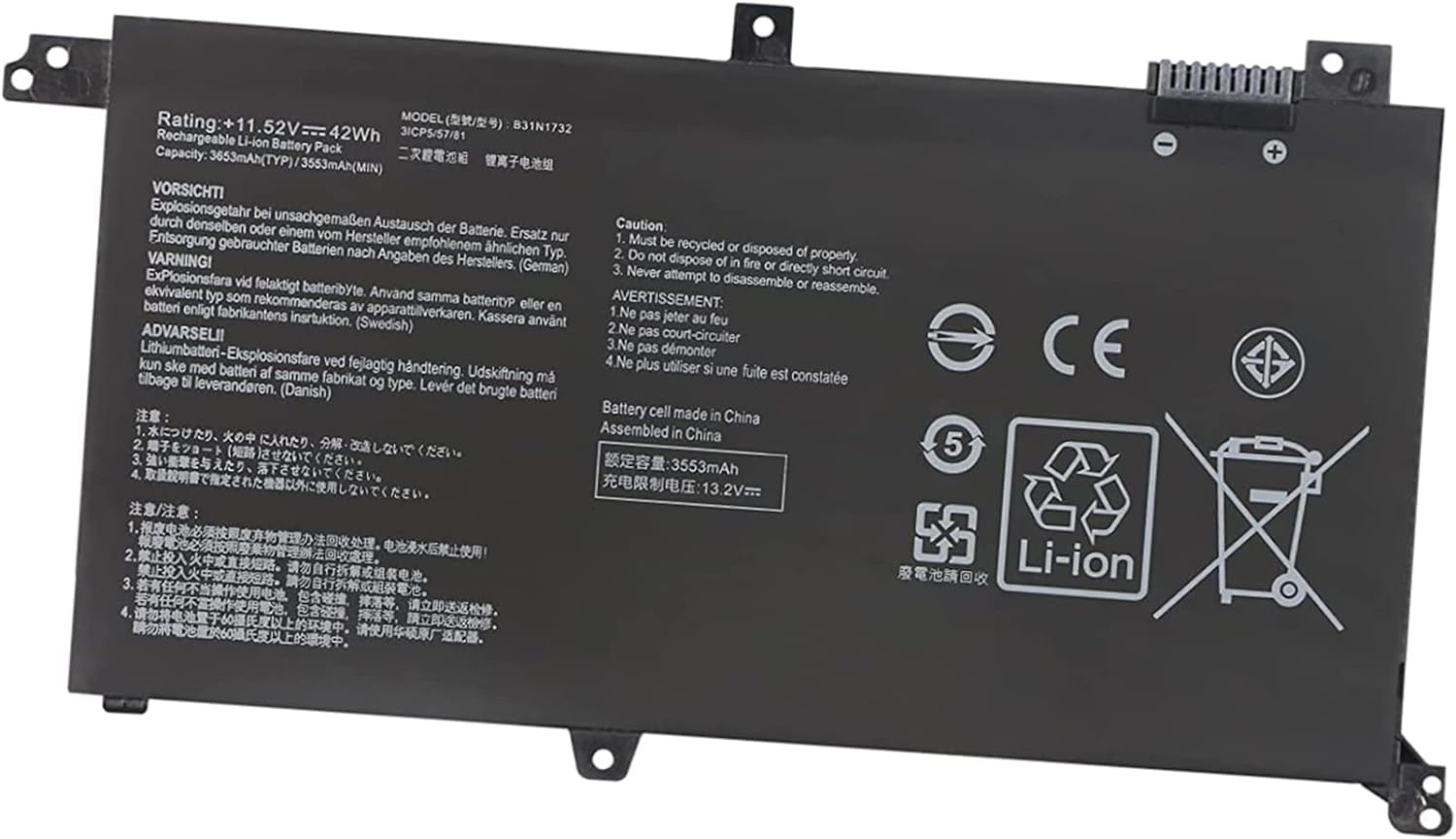 B31N1732 42Wh Battery Compatible for Asus Mars 15 VX60G S14 S430FA S430FN S430UA S430UN X430FA X430UA K430FA X571G S2 S4300U S4300UN S4300F S4300FN