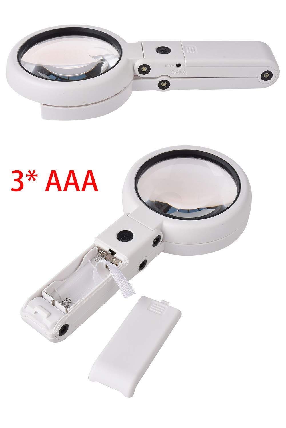 Lupa de Mano 5X, 11X con luz de 8 LED para Personas Mayores, Lectura de mapas, Pasatiempos Infantiles, Lupa para joyería y reparación de Relojes.