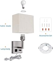 Vista 7 de Aplique de pared enchufable, lámpara de pared de cabecera con enchufe e interruptor regulable, con puerto de carga USB y enchufe, adecuado