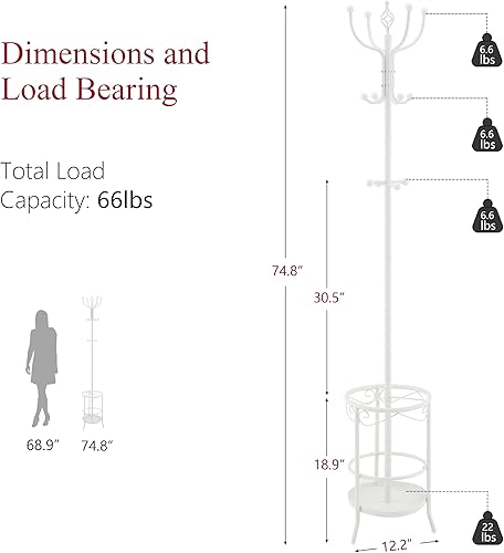 Miniatura 6 de Tajsoon Perchero con soporte para paraguas, perchero independiente con soporte para paraguas, perchero de entrada para guardar ropa, bolsas de