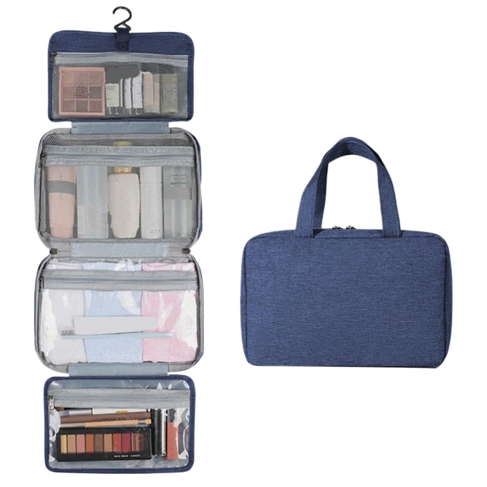1Pcs Dry and Wet Separation Can Hang Multi-Color Storage Toiletries and Cosmetics Portable,Travel Bags(Navy Blue)