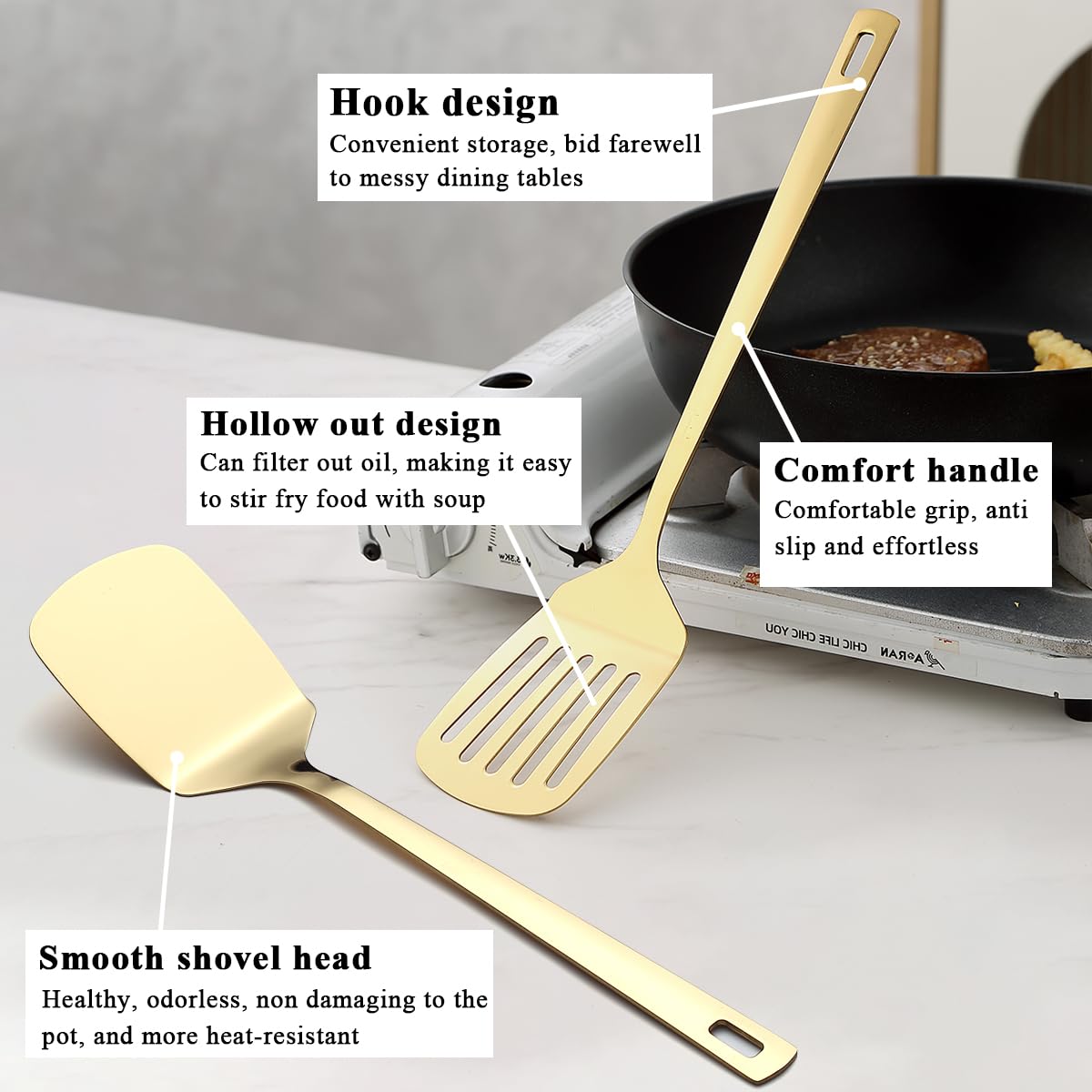 Evanda 6 Pcs Gold Stainless Steel Titanium Plated Kitchen Utensils Spatula Spatula Kitchen Tools Home Essentials - 5