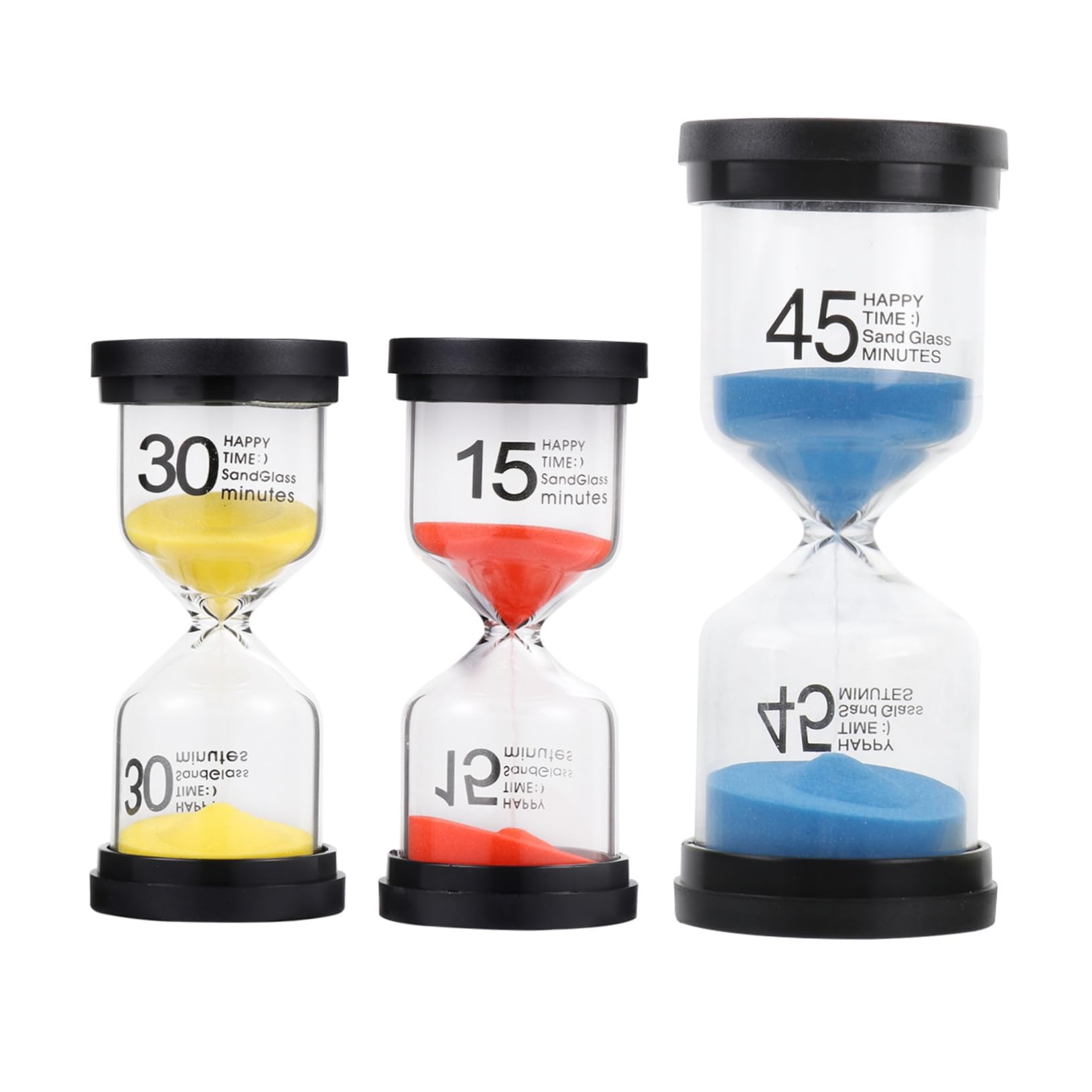 Reloj de Arena 3 Piezas de Escritorio de Vidrio y Plástico para Interiores | Temporizador de Mesa, Juego Infantil, Decoración del Hogar, Uso Diario, Artículo