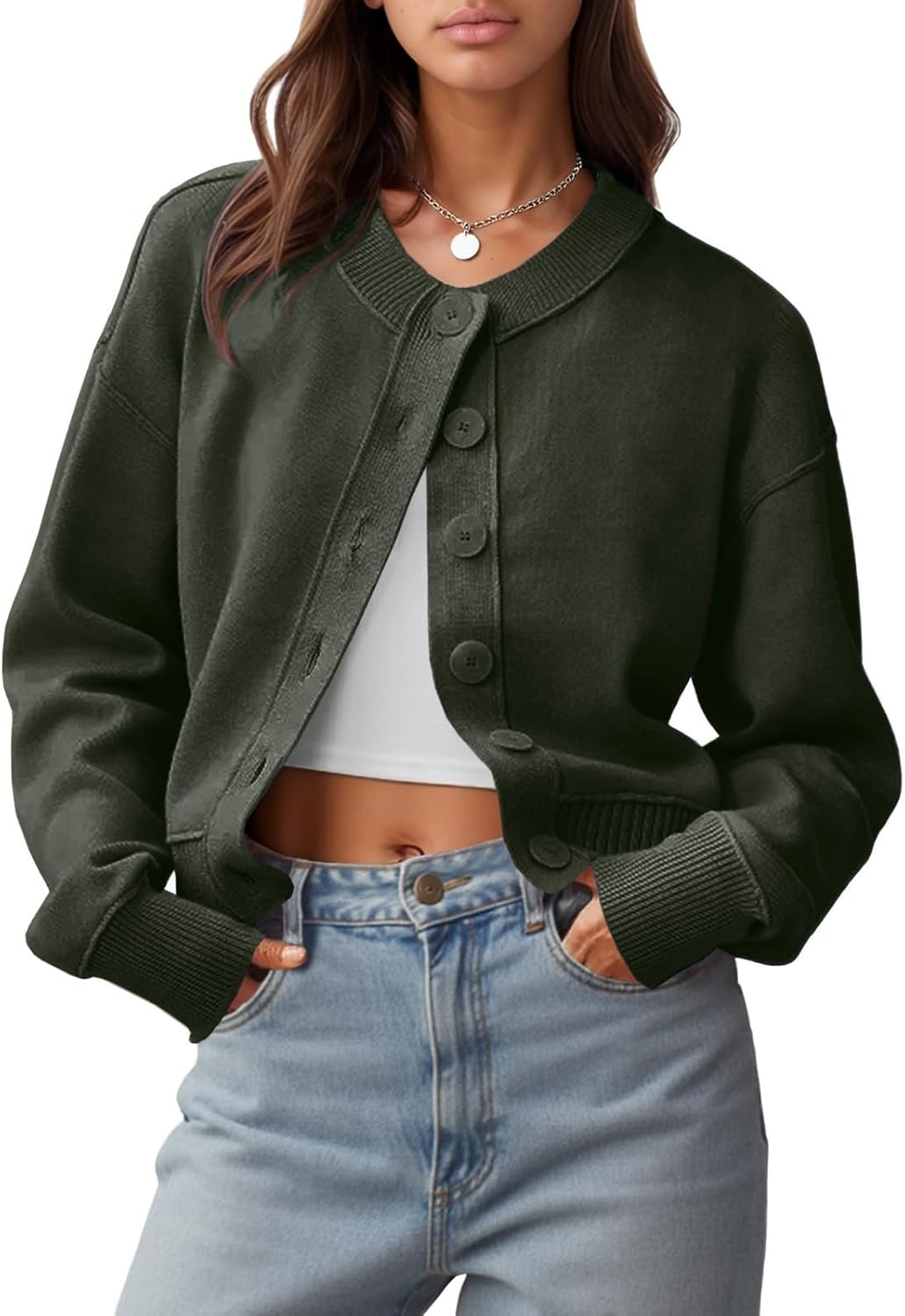 UNCLECAT Womens Cropped Cardigan Sweaters Casual Long Sleeve Crewneck Button Down Knit Outerwear 2025