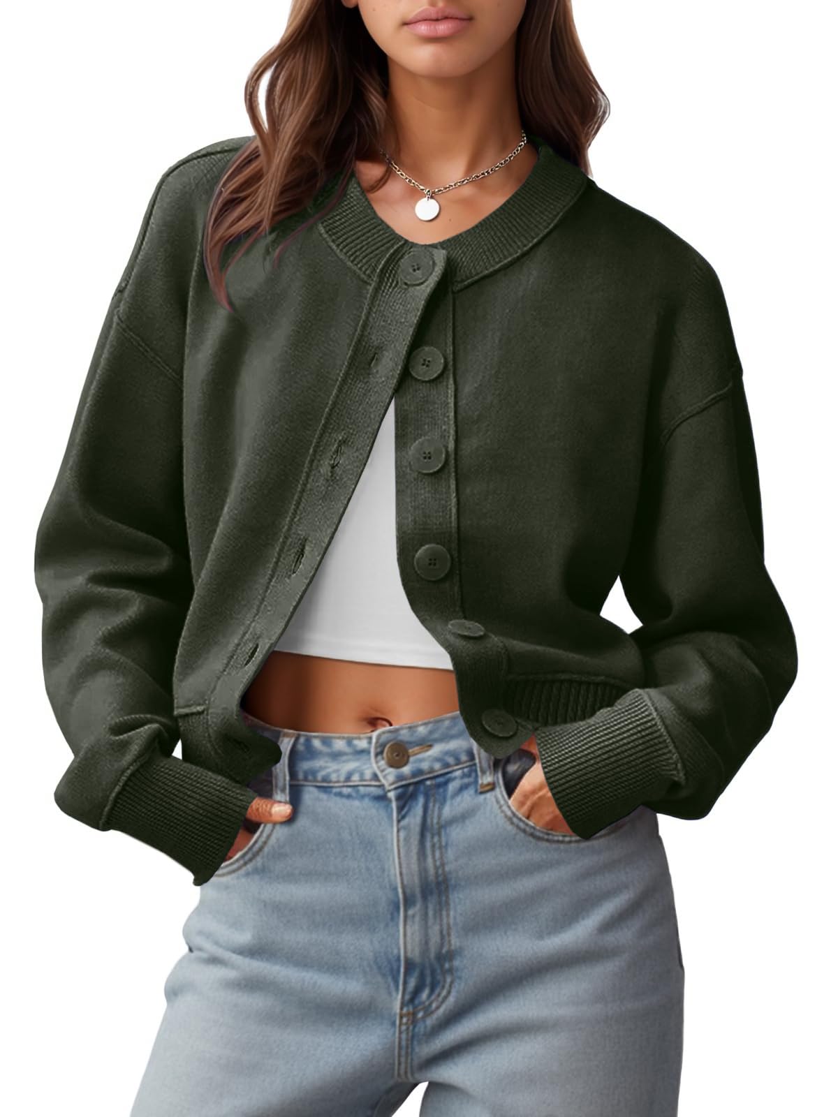 UNCLECAT Womens Cropped Cardigan Sweaters Casual Long Sleeve Crewneck Button Down Knit Outerwear 2025