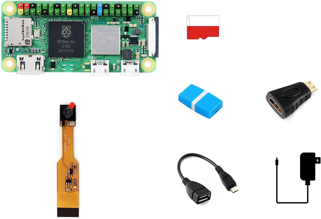 Waveshare Package C Compatible with Raspberry Pi Zero 2 WHC Bundle with Zero V1.3 Camera Power Supply 5V/3A Micro Card 16GB Card Reader and So On (7 Items) with Pre-Solder Color Coded Pinheader