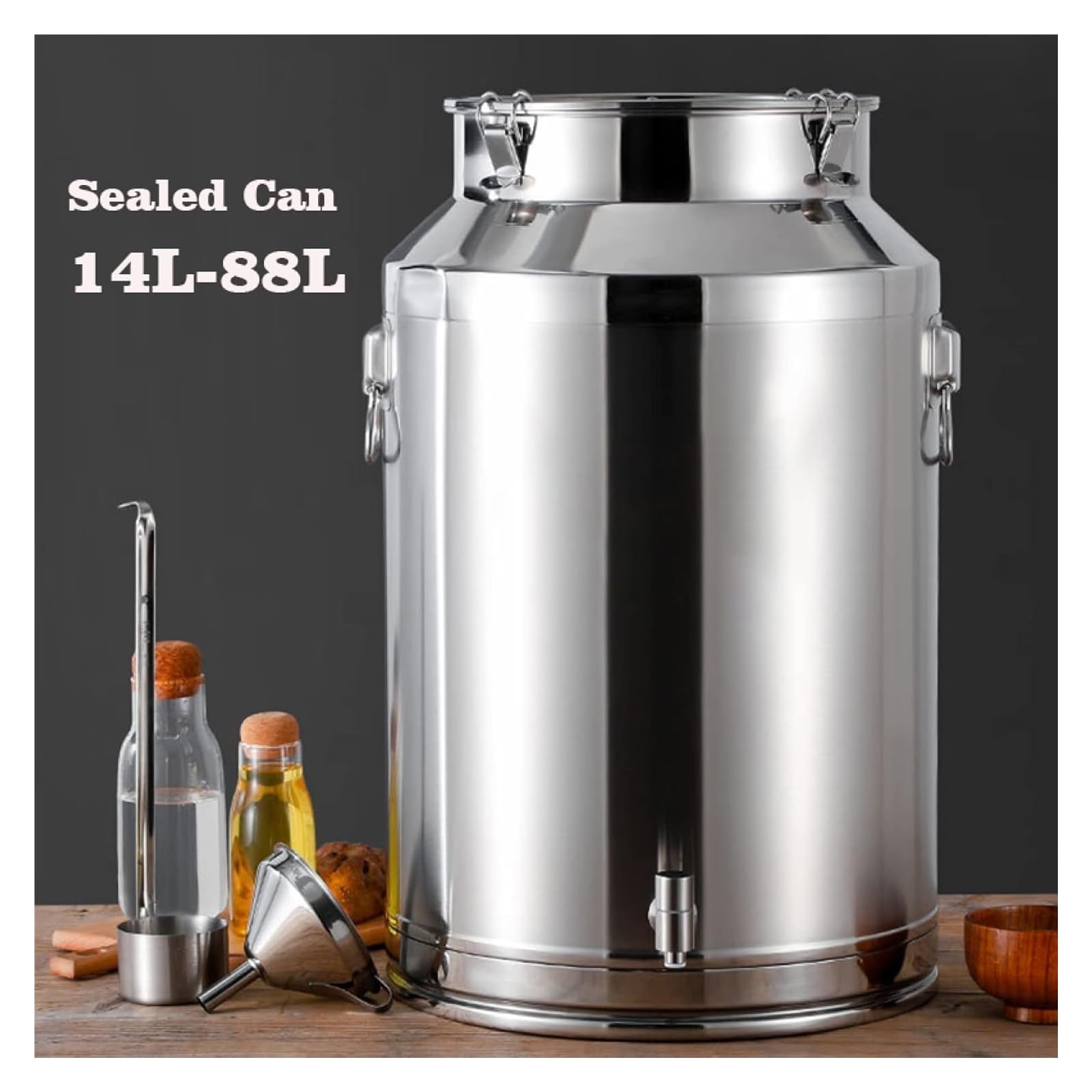 Recipiente de acero inoxidable 304 para leche con espiga, latas de transporte de leche resistentes, cubo de vino, aceite y agua, con tapa de sellado de silicona (35 L)