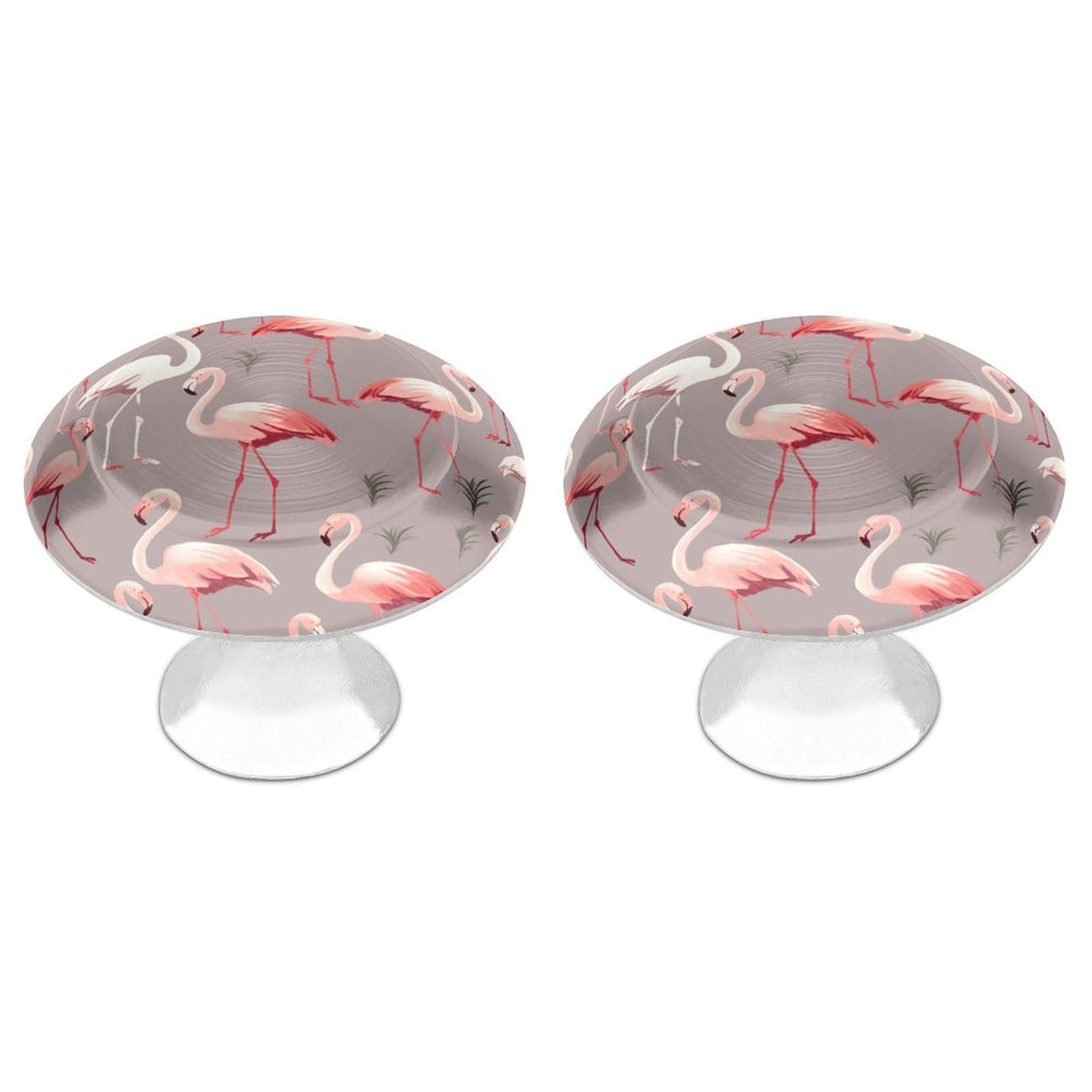 FekiLoot Pink Flamingo Pattern Cabinet Knobs Personality Stainless Steel Round Drawer Handles Circle Modern Cabinet Handles Drawer Knobs for Kitchen Dresser Bathroom Cupboard Furniture