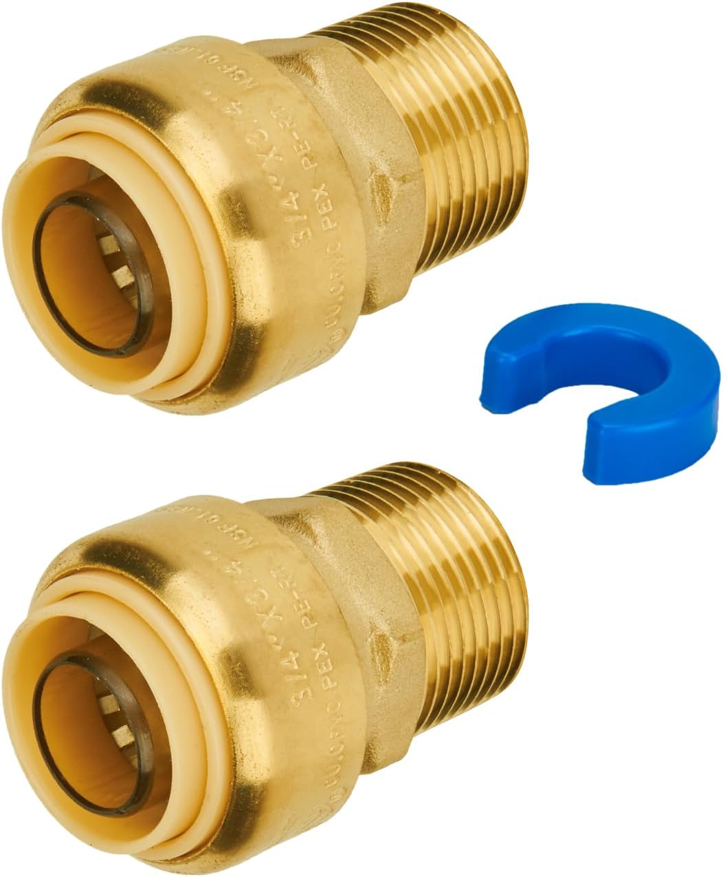 SUNGATOR Straight Connector Plumbing Fitting, Male Adapter 3/4 Inch by 3/4 Inch Push Fit PEX Fittings with Disconnect Clip, Push-to-Connect Copper, CPVC, No Lead Brass Pipe Fittings (2-Pack)